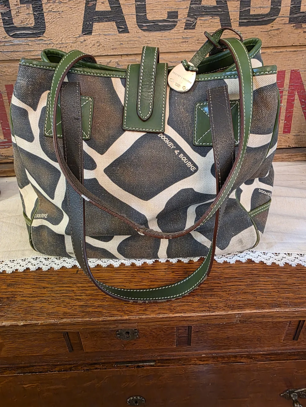 Dooney & Bourke Green Trim Giraffe-Print Canvas Tote - Picture 6 of 14